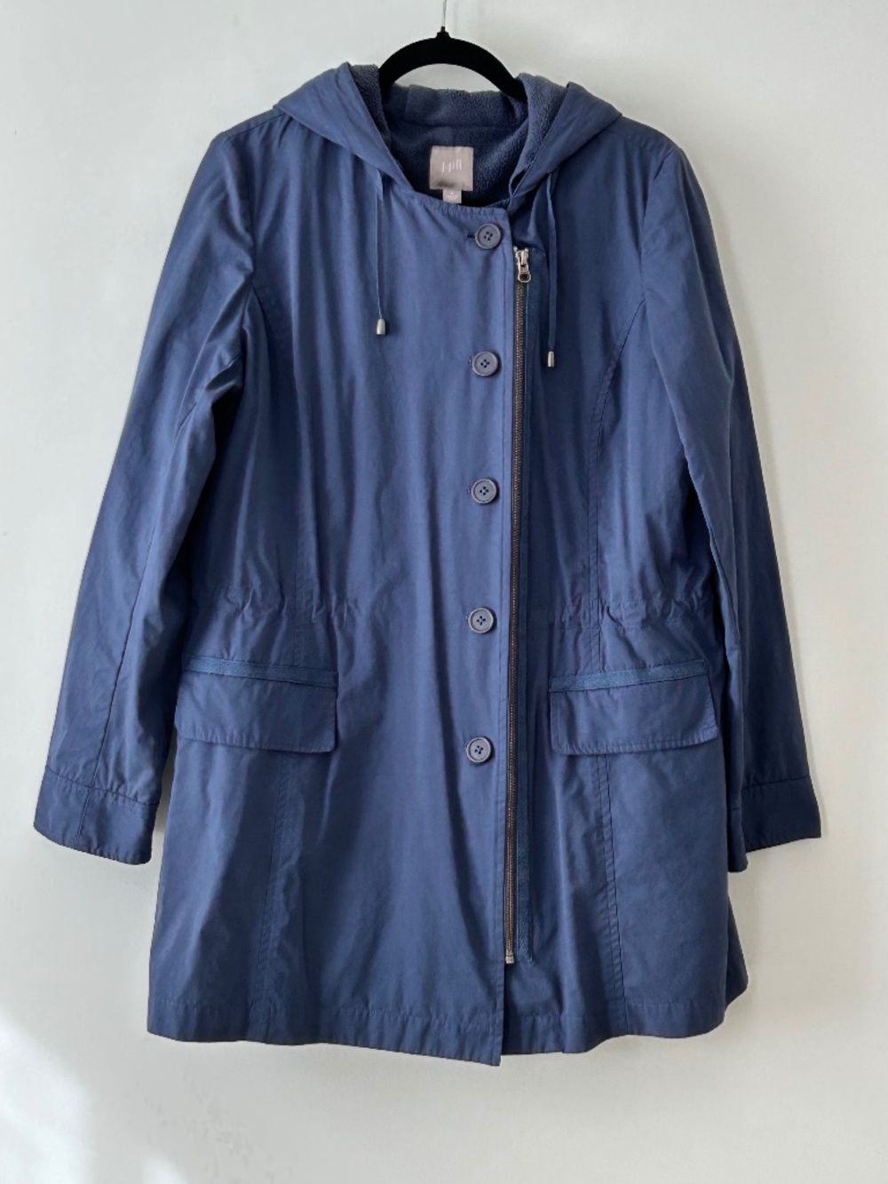 J Jill Blue Fleece Lined Hooded Anorak Rain Coat